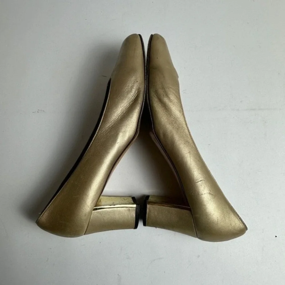 Vintage 1990s Y2K St John Heels Shoes Womens Size 8 1/2 Gold Leather‎ Pumps KC